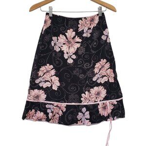 Luna Chix Vintage 90s Floral Black Pink A-Line‎ Skirt Womens Size M Fairy Grunge